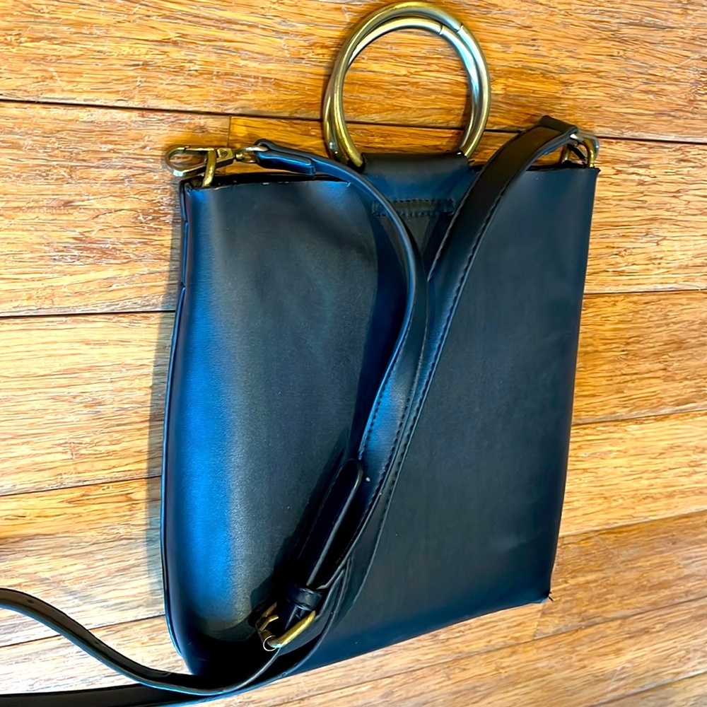 Street Level BLACK faux Leather Crossbody Bag satchel copper loops magnet close